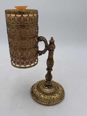 Vintage MCM Stylebuilt Accessories Cup Holder Gold Gilt Filigree Bathroom